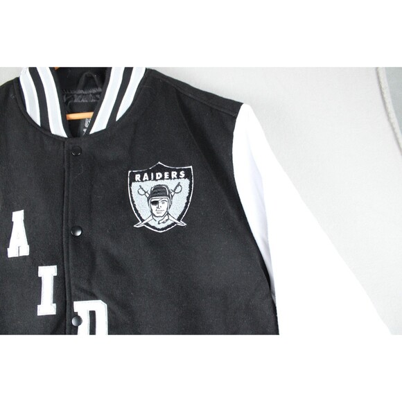 Oakland Raiders Varsity Jacket Mens White Black NFL Sleve Back Embroidered 3XL - Picture 15 of 16